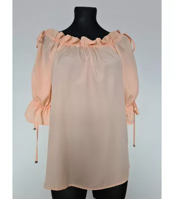 Blouse with bindings on the shoulders and sleeves - salmon