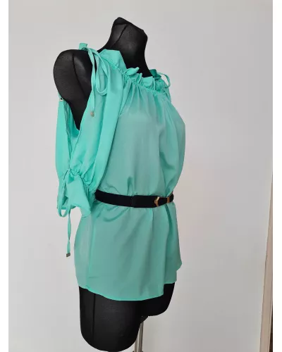 Ask for product! — Blouse with bindings on the shoulders and sleeves - Mint
