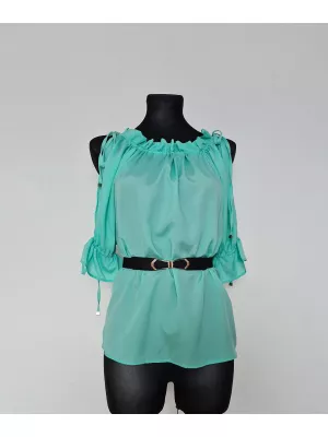 Blouse with bindings on the shoulders and sleeves - Mint - Blouses