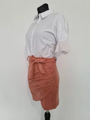 Short pink suede skirt - Skirts