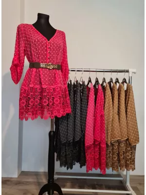 Tunic with lace and belt - coral - Tunics