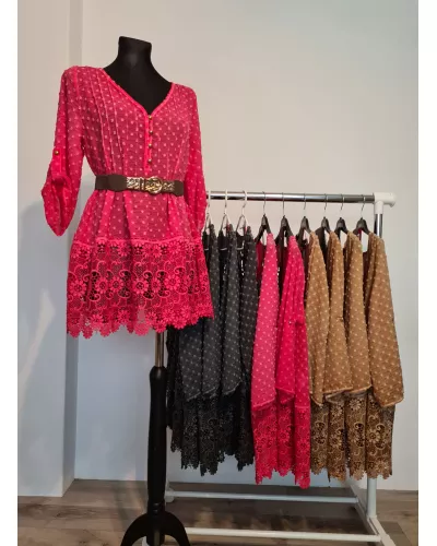 Ask for product! — Tunic with lace and belt - Caramel