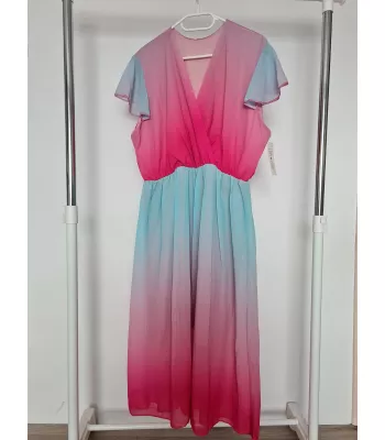 Oversize dress with elastic waist, lining and frills - pink