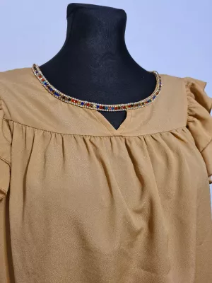 Blouse with a frill on the sleeves and decorative sequins - caramel - Blouses