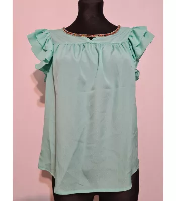 Blouse with a frill on the sleeves and decorative sequins - Mint