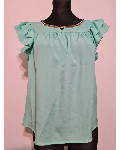 Ask for product! — Blouse with a frill on the sleeves and decorative sequins - Mint