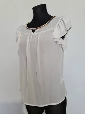 Blouse with a frill on the sleeves and decorative ecru sequins - Blouses