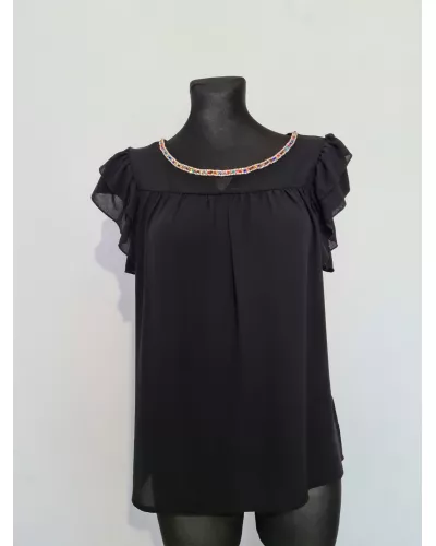 Ask for product! — Black blouse with a frill on the sleeves and decorative sequins