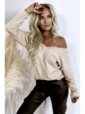 Cotton blouse with raglan sleeves - Latte - Blouses