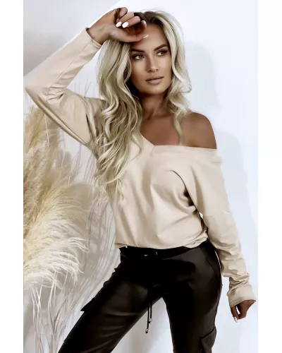 Ask for product! — Cotton blouse with raglan sleeves - Latte