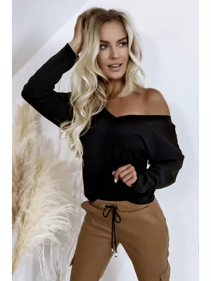 Cotton blouse with raglan sleeves - Black - Blouses