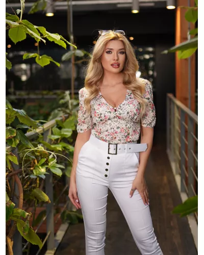 Ask for product! — Blouse with small flowers - White