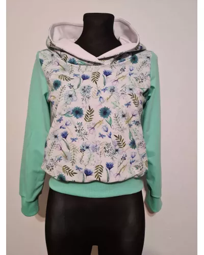 Zapytaj o produkt! — Bluza dresowa, bluzka damska z kapturem, w kwiaty, kwiatuszki