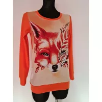 Cotton sweatshirt with orange fox - Handmade