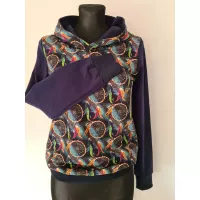 Cotton sweatshirt with hood, dream catcher graphics, black - Handmade