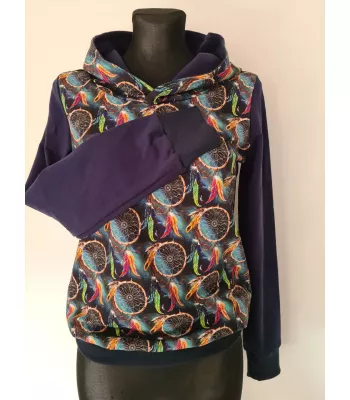 Cotton sweatshirt with hood, dream catcher graphics, black