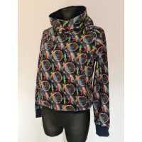 Cotton sweatshirt with a tight-fitting hood, dreamcatcher graphics, black - Handmade