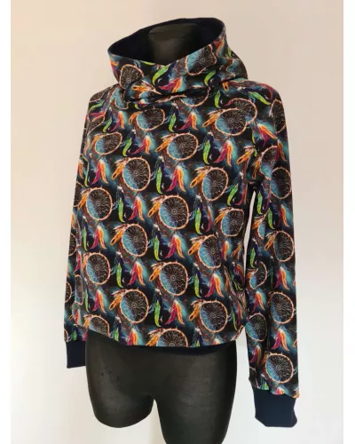 Zapytaj o produkt! — Bluza dresowa bawełniana z przylegającym kapturem, grafika łapacze snów czarna