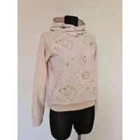 Cotton sweatshirt with hood, beige constellation graphics - Handmade