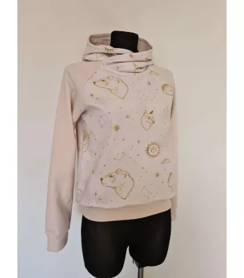 Cotton sweatshirt with hood, beige constellation graphics