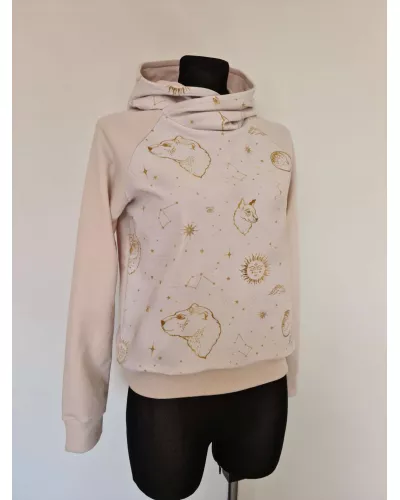 Zapytaj o produkt! — Bluza dresowa bawełniana z kapturem, grafika gwiazdozbiór beżowa