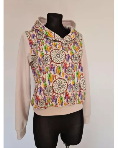 Zapytaj o produkt! — Bluza dresowa bawełniana z kapturem, grafika łapacz snów beżowa