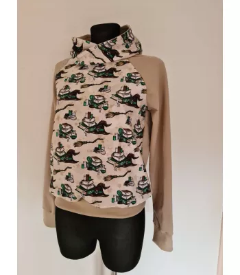 Cotton sweatshirt with hood, Potter graphics, beige