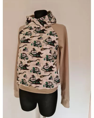 Zapytaj o produkt! — Bluza dresowa bawełniana z kapturem, grafika Potterowa beżowa