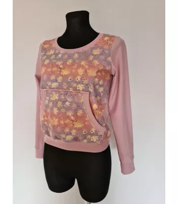 Kangaroo sweatshirt, leaf print, dark powder pink