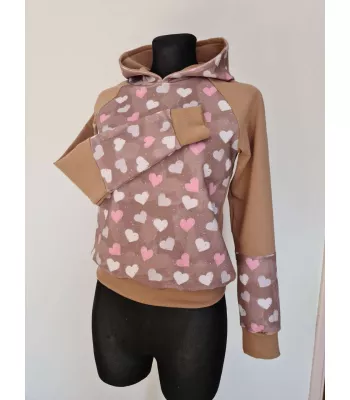 Sweatshirt, women's hooded blouse, brown hearts