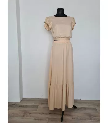 Beige long maxi skirt with a frill
