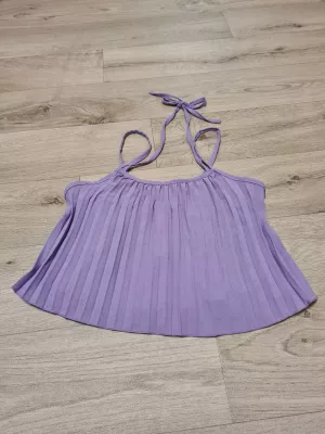 Set - Top with straps, wide leg pants - Purple - Sets