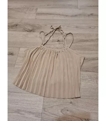 Set - Top with straps, wide leg pants - beige