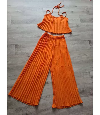Set - Top with straps, wide leg pants - Orange