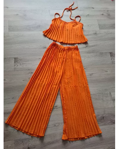 Ask for product! — Set - Top with straps, wide leg pants - Orange