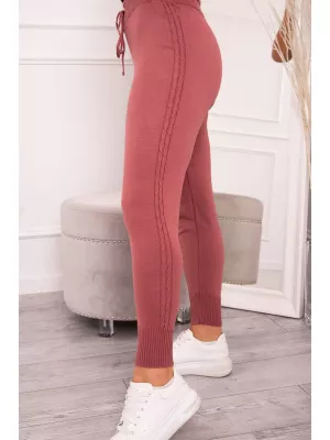 3-częściowy komplet sweterkowy - Top, narzutka oraz spodnie - Różowy - Komplety