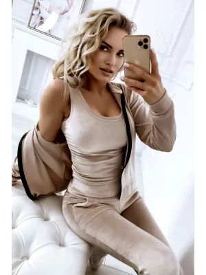 3-piece push-up set, velor - Top, sweatshirt and pants Beige - Sets