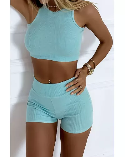 Ask for product! — Striped top and shorts set - Mint