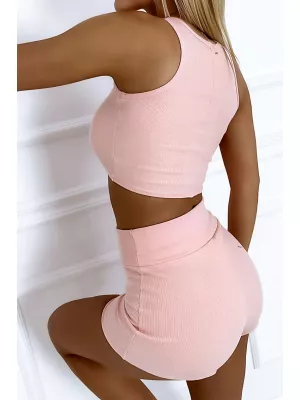 Striped top and shorts set - Pink - Sets