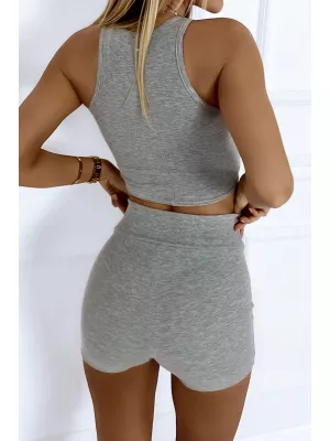 Striped top and shorts set - Gray - Sets