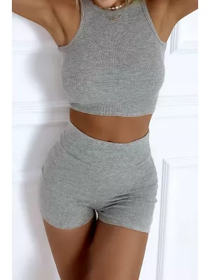 Striped top and shorts set - Gray - Sets