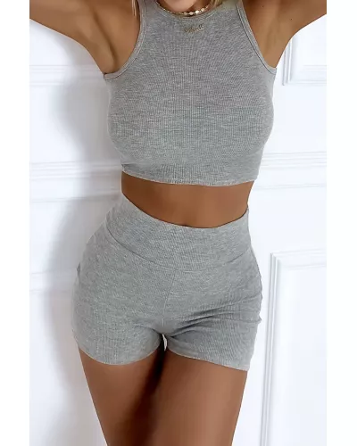 Ask for product! — Striped top and shorts set - Gray