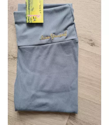 Elastic leggings with a stripe and a decorative inscription - blue