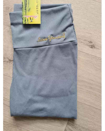 Ask for product! — Elastic leggings with a stripe and a decorative inscription - blue