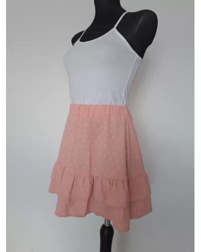 Zapytaj o produkt! — Spódnica mini, krótka spódnica z falbanką, gumka w pasie - pudrowy róż, różowy