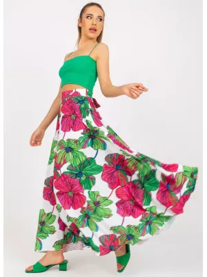 Long skirt fastened at the back with a concealed zipper - White and pink - Skirts