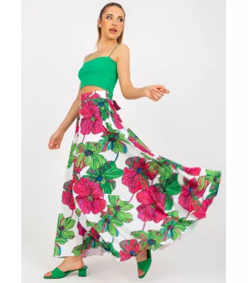 Long skirt fastened at the back with a concealed zipper - White and pink