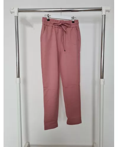 Zapytaj o produkt! — Spodnie dresowe, z kieszeniami, gumka w pasie i wiązanie - pudrowy róż, brudny róż, różowy