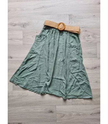 Skirt with pockets and a braided belt - Khaki