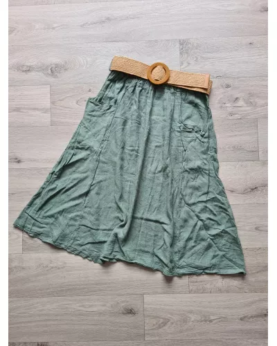 Ask for product! — Skirt with pockets and a braided belt - Khaki
